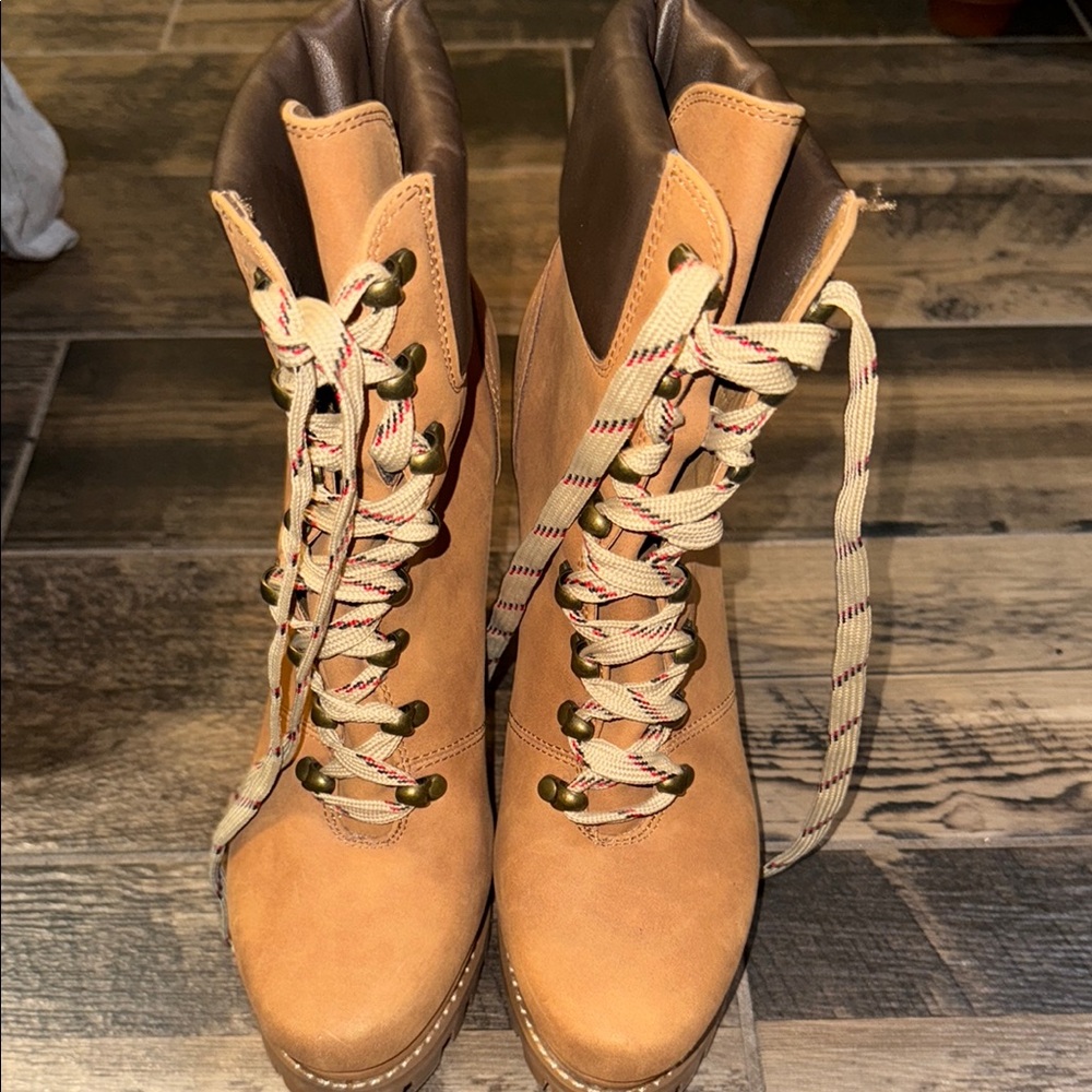 High thick heel brown boots